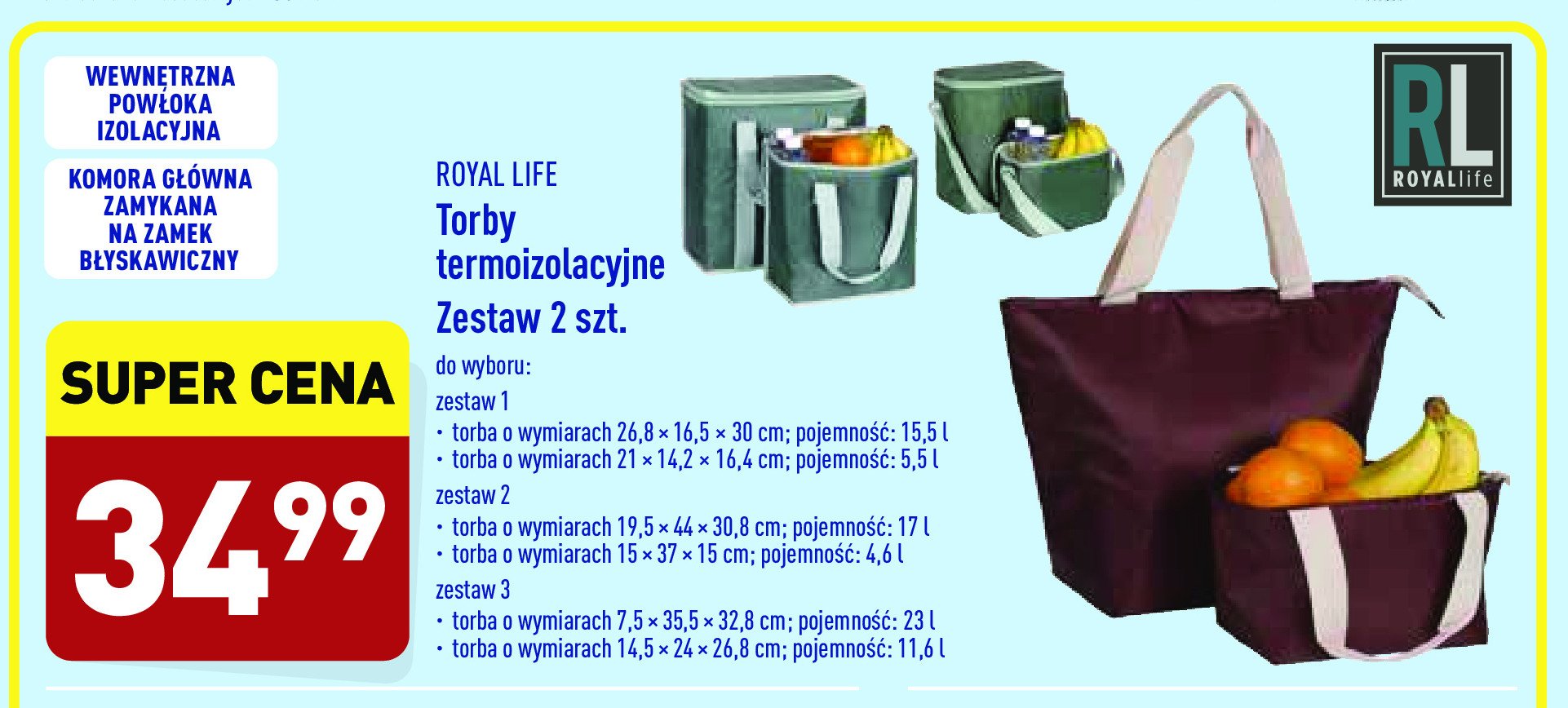 Torby termoizolacyjne 17 l + 4.6 l Royal life promocje