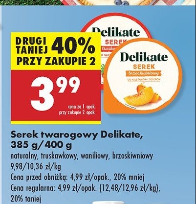 Serek twarogowy brzoskwiniowy Delikate promocja w Biedronka
