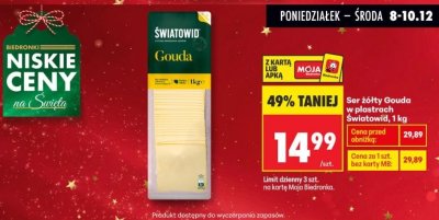 Ser żółty gouda w plastrach Światowid, 1 kg promocja w Biedronka