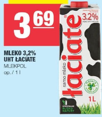 Mleko 3,2% UHT łaciate Mlekpol promocja w SPAR