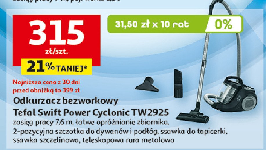 Odkurzacz swift power cyclonic tw2925 Tefal promocja