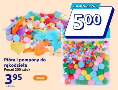 Pióra i pompony do rękodzieła promocja w Action