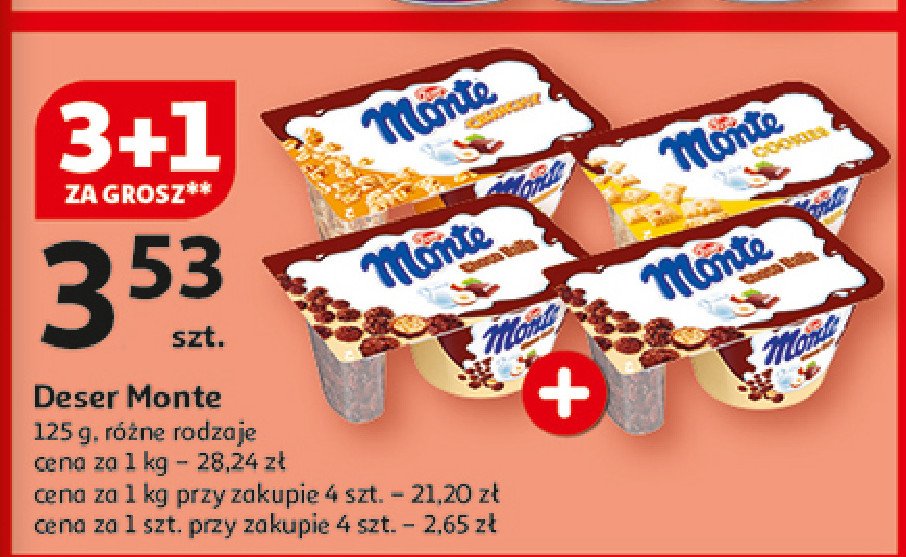 Deser mleczno-czekoladowy z orzechami i musli Zott monte crunchy promocja w Auchan