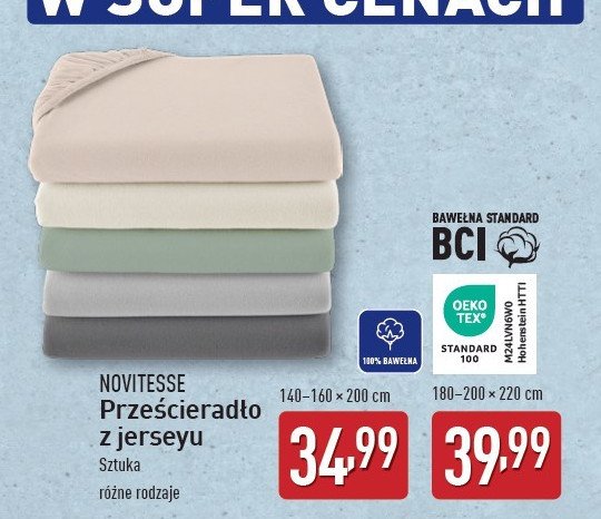 Prześcieradło z jerseyu 180-200 x 220 cm Novitesse promocja w Aldi