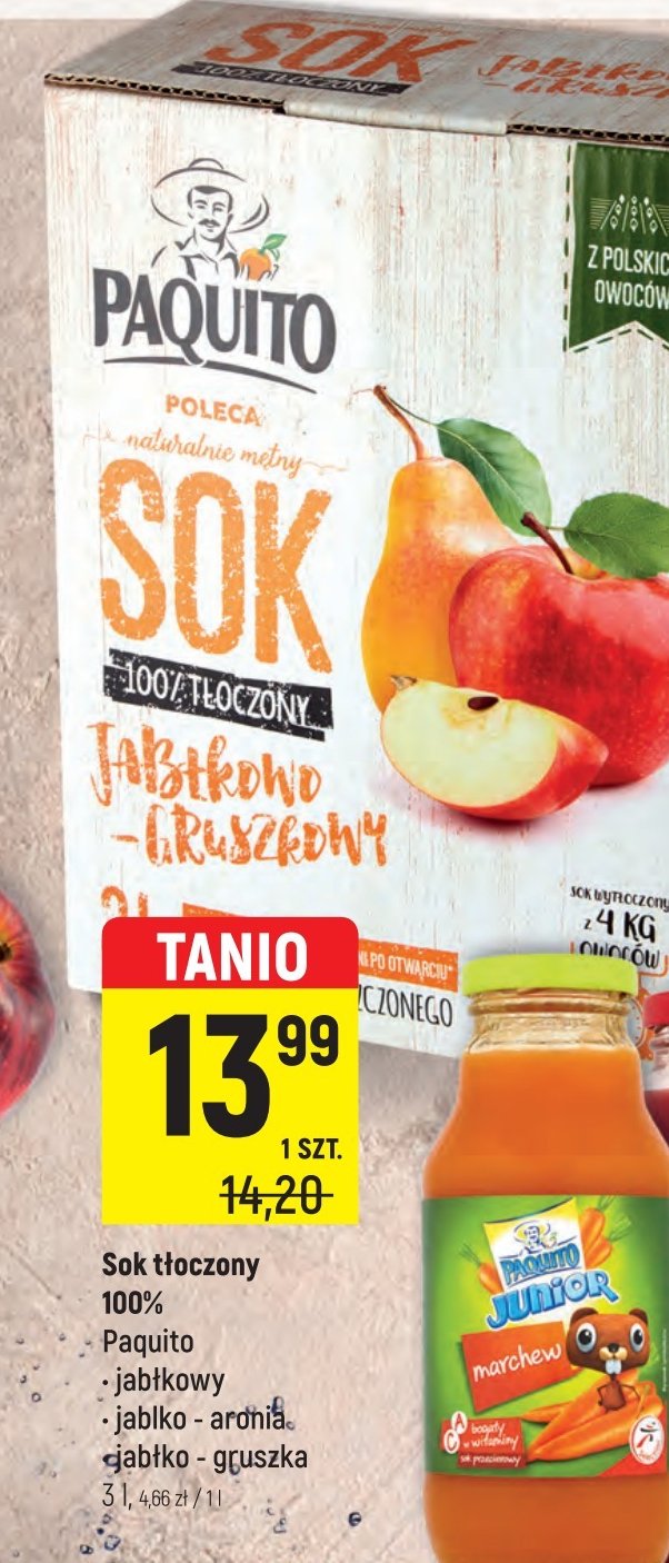 Sok jabłkowy 100% tłoczony Paquito promocja