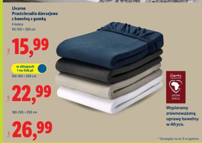 Prześcieradło dżersejowe z bawełną z gumką LIVARNO 90-100x200cm promocja w Lidl
