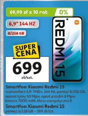 Smartfon Xiaomi Redmi 15 6.9" 144 Hz 8/256 GB promocja w Auchan