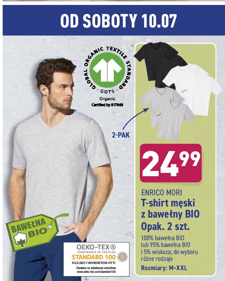 T-shirt męski z bawełny bio biały m-xxl Enrico mori promocja