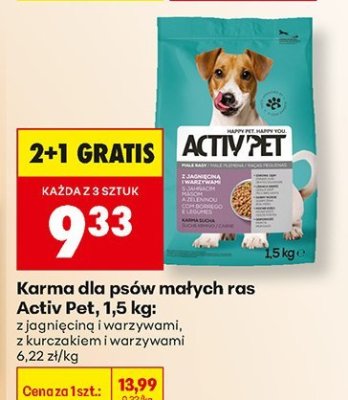 Karma dla psów małych ras Activ Pet z jagnięciną i warzywami, z kurczakiem i warzywami promocja w Biedronka
