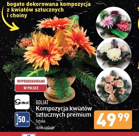 Kompozycja kwiatów sztucznych premium Goliat promocja