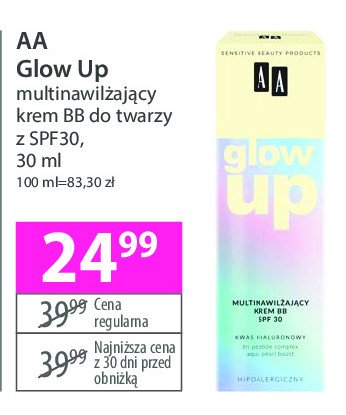 Krem do twarzy rozświetlający na dzień spf30 Aa glow up promocja