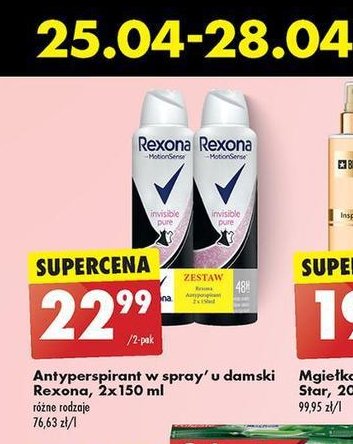 Antyperspirant pure Rexona invisible promocja w Biedronka