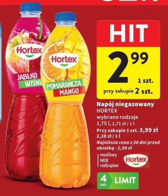 Napój niegazowany HORTEX jabłko-wiśnia promocja w Intermarche