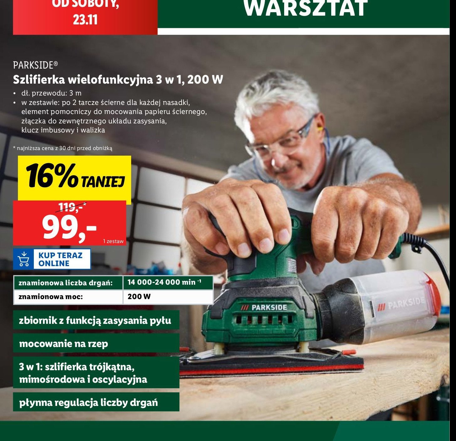 Szlifierka wielofuncyjna 200w Parkside promocja w Lidl