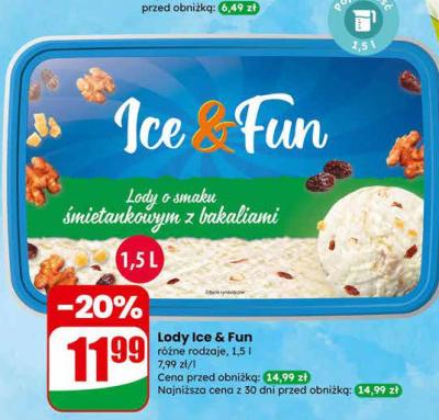 Lody Ice & Fun o smaku śmietankowym z bakaliami promocja w Dino