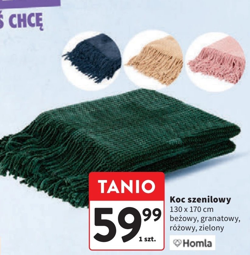 Koc szenilowy 130 x 170 cm różowy Homla promocja w Intermarche