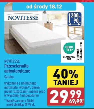 Prześcieradło antyalergiczne 90 x 200 cm Novitesse promocja w Aldi