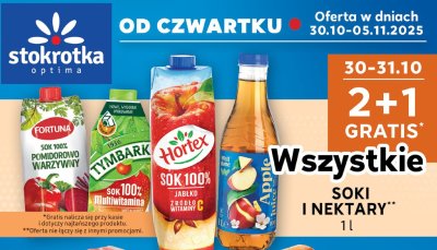 Soki i nektary różne rodzaje 1l - Hortex sok 100% jabłko promocja w Stokrotka