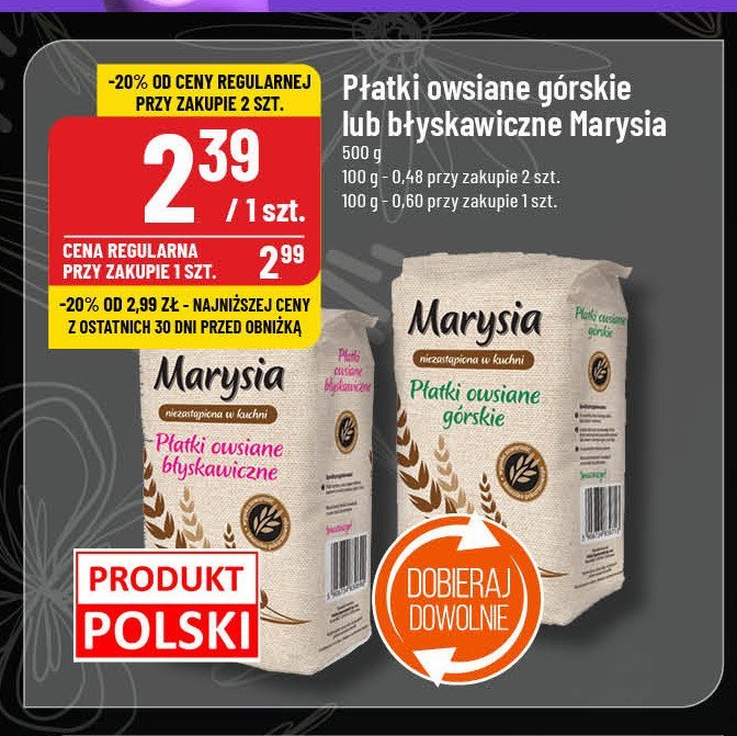 Płatki owsiane błyskawiczne Marysia promocja