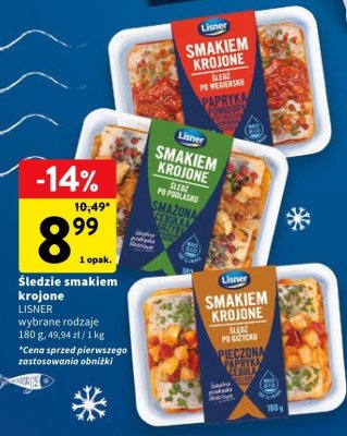Śledzie smakiem krojone LISNER wybrane rodzaje promocja w Intermarche