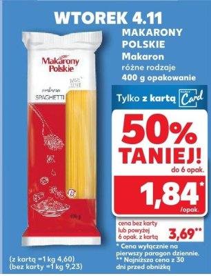 Makaron różne rodzaje Makarony Polskie promocja w Kaufland