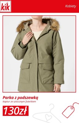 Kurtka Parka z podszewką kaptur ze sztucznym futerkiem promocja w KiK