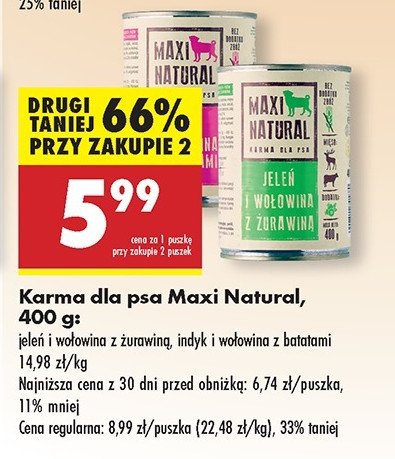 Karma dla psa indyk i wołowina z batatami Maxi natural promocja