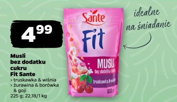 Płatki pełnoziarniste truskawka malina wiśnia Sante fit promocja w Netto