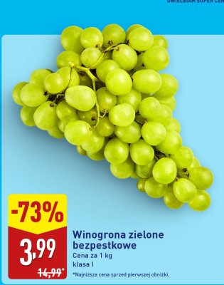Winogrona zielone bezpestkowe promocja w Aldi