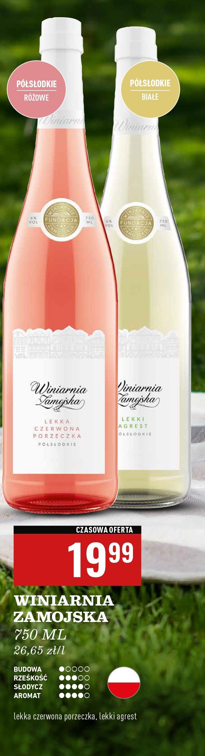 Wino lekka czerwona porzeczka Winiarnia zamojska promocja w Biedronka