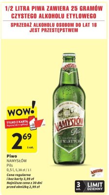 Piwo NAMYSŁÓW Pils promocja w Intermarche