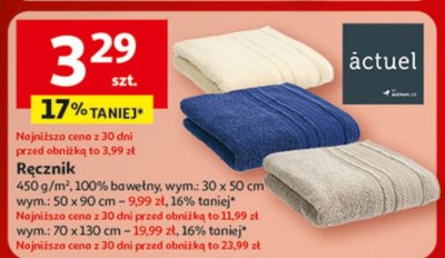 Ręcznik 450 g/m², 100% bawełna, wym.: 30 x 50 cm / 50 x 90 cm / 70 x 130 cm promocja w Auchan
