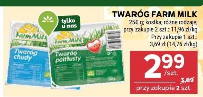 Twaróg Farm Milk kostka różne rodzaje promocja w Stokrotka