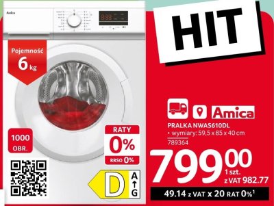 Pralka Amica NWAS610DL promocja w Selgros