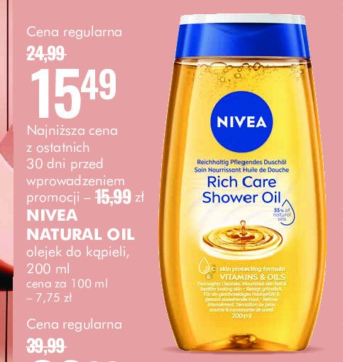 Olejek pod prysznic natural oil Nivea promocja