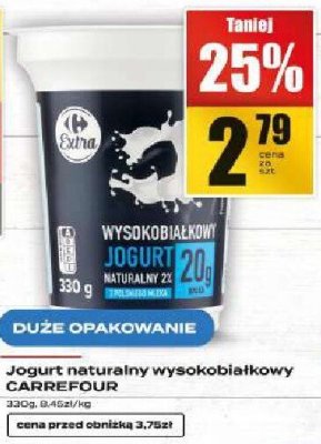 Jogurt naturalny wysokobiałkowy CARREFOUR promocja w Supeco