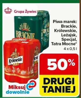 Piwo marek: Brackie, Królewskie, Leżajsk, Specjal, Tatra Mocne 4 x 0,5 l promocja w Carrefour