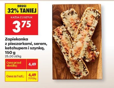 Zapiekanka z pieczarkami, serem, ketchupem i szynką, 150 g promocja w Biedronka