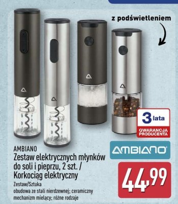 Zestaw elektrycznych młynków do soli i pieprzu, 2 szt. / Korkociąg elektryczny AMBIANO promocja w Aldi