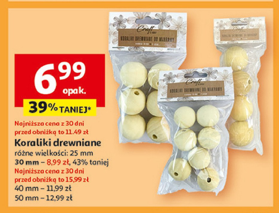 Koraliki drewniane 40 mm promocja w Auchan