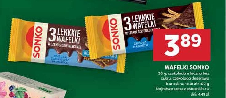 Wafelki w czekoladzie mlecznej wedel Sonko lekkkie wafelki promocja