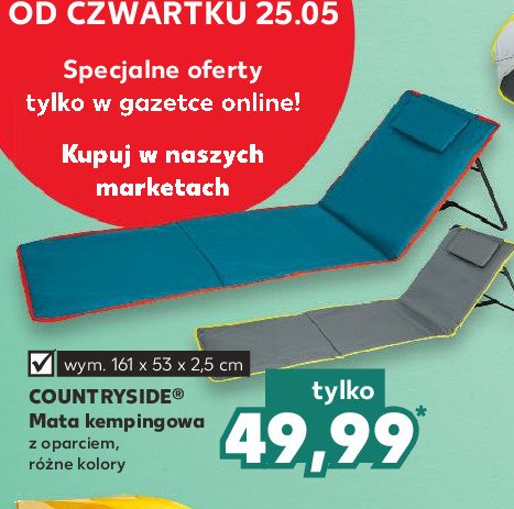 Mata kempingowa z podp贸rk膮 pod plecy 161 x 53 x 2.5 cm K-classic countryside promocja