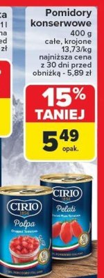 Pomidory konserwowe Cirio 400g promocja w Carrefour