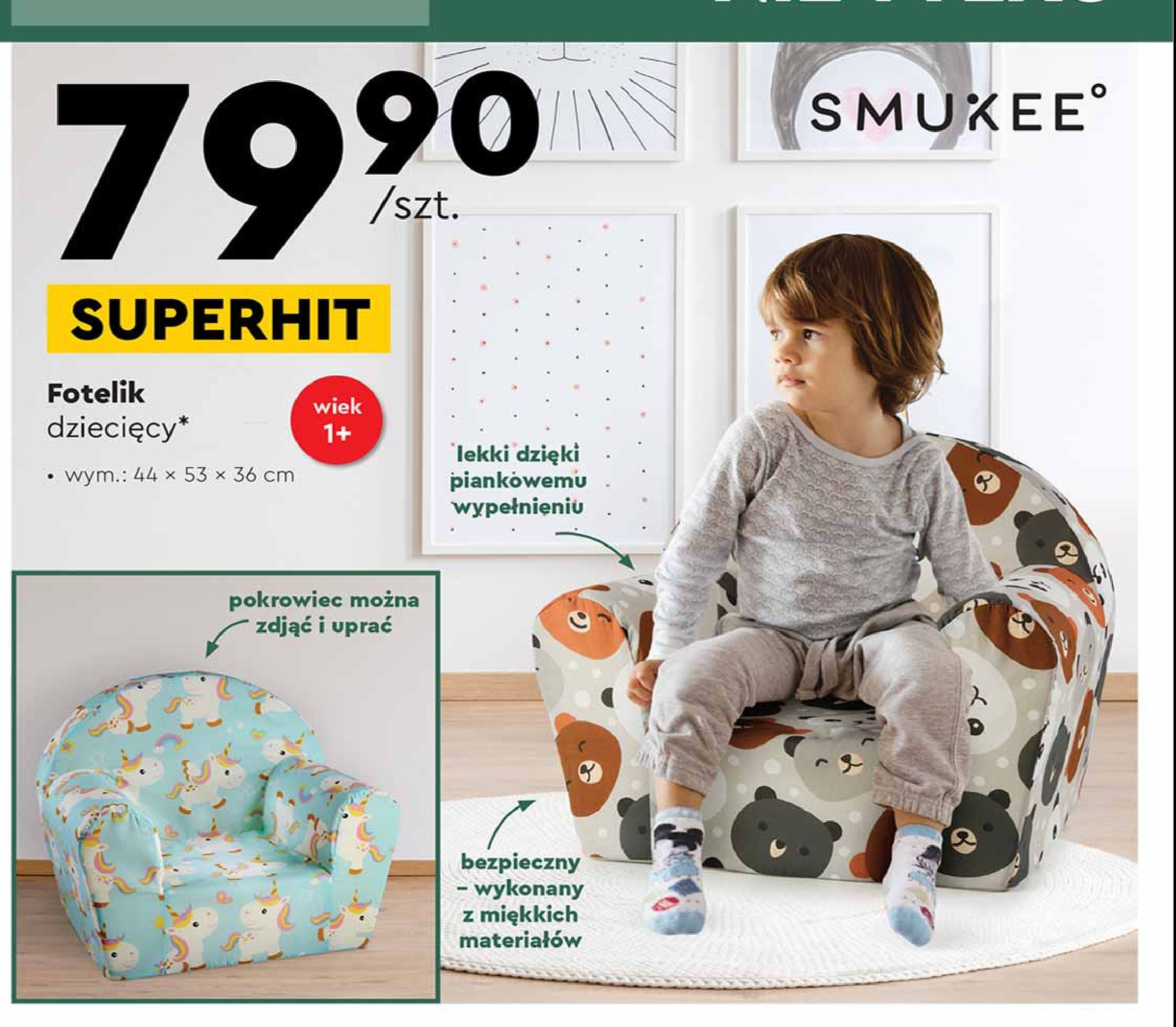 Fotelik dzieci臋cy 44 x 53 x 36 cm Smukee promocja