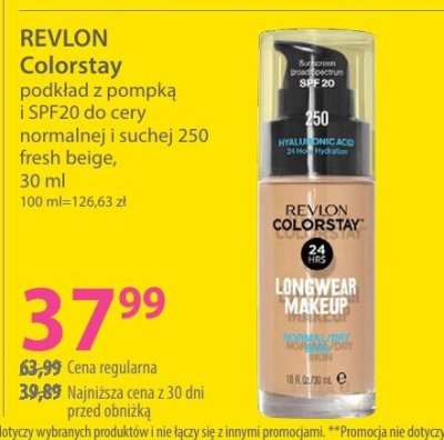 Podkład z pompką REVLON Colorstay i SPF20 do cery normalnej i suchej 250 fresh beige promocja w Hebe