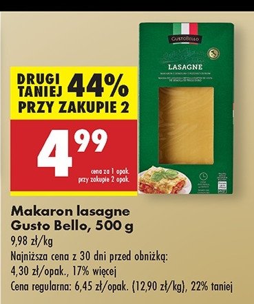 Makaron lasagne Gustobello promocja w Biedronka