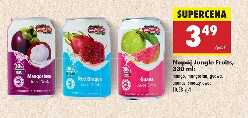 Napój z sokiem smoczy owoc Jungle fruits promocja w Biedronka