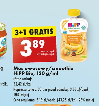 Mus banany-gruszki-pomarańcze-mango z ryżem Hipp bio promocja