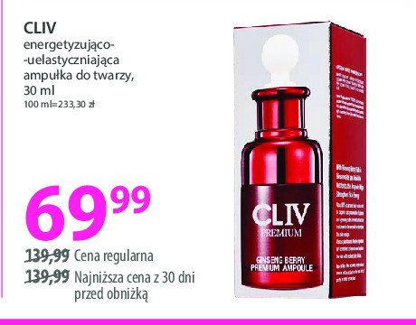 Ampułka do twarzy z jagodami żeń-szenia Cliv premium promocja w Hebe