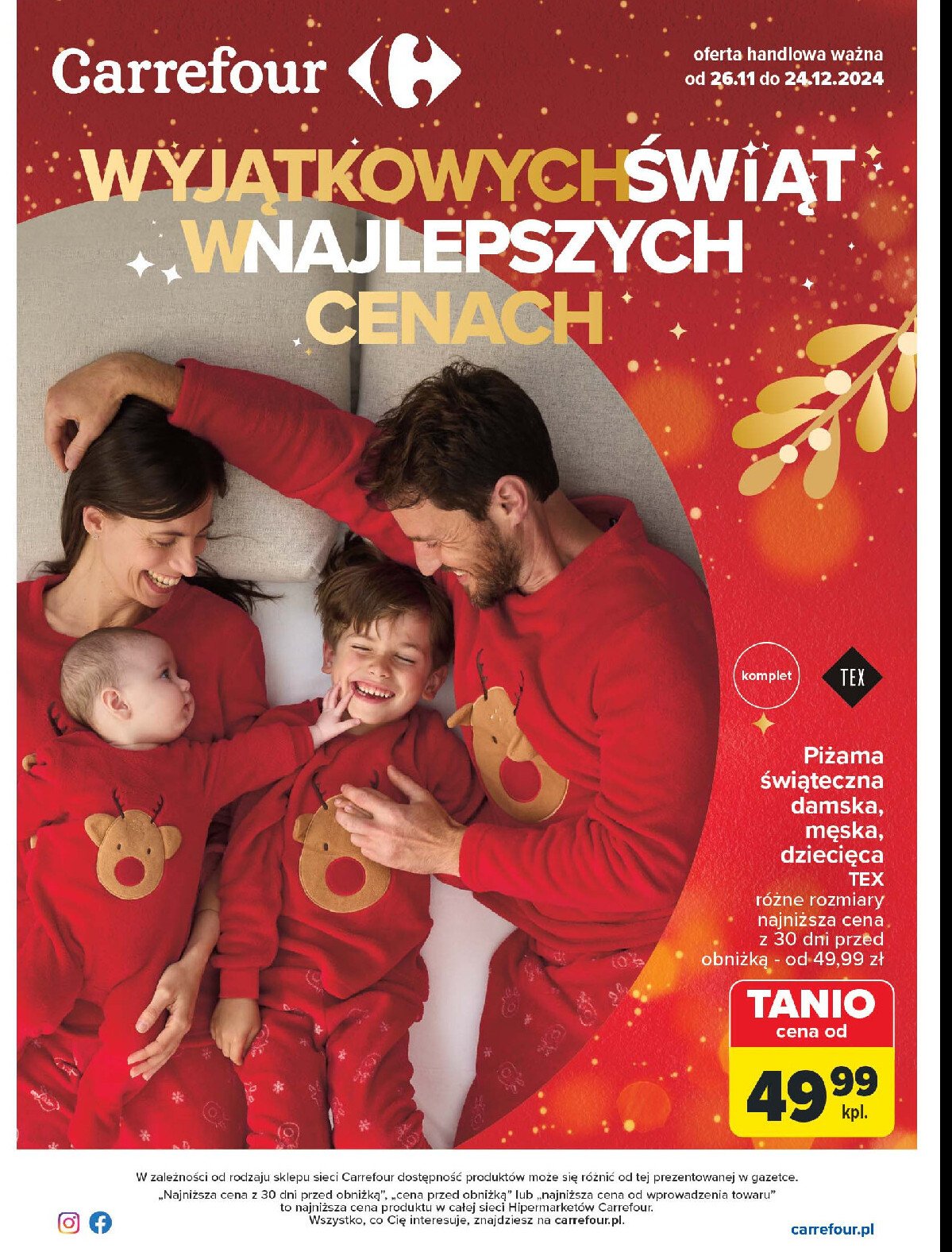 Piżama świąteczna dziecięca Tex promocja w Carrefour